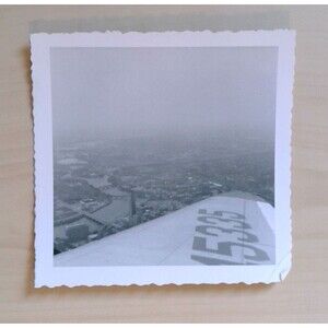 Vintage Aerial View Photo Airplane Wing N45335 Cityscape River Original Print